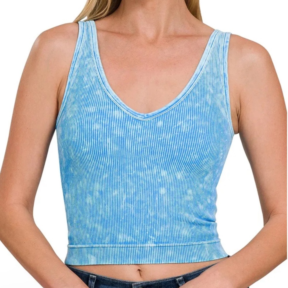 ZENANA 2 way Neckline Ribbed Crop Top for Women